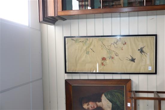 Chinese School, pair of watercolours on silk, Study of birds and a squirrel on flowering branches, signed,